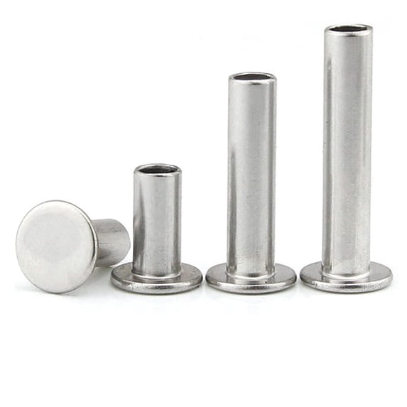 100 Pieces 304 Stainless Steel Large Flat Head Half Hollow Shank Rivets M2.5x12mm
