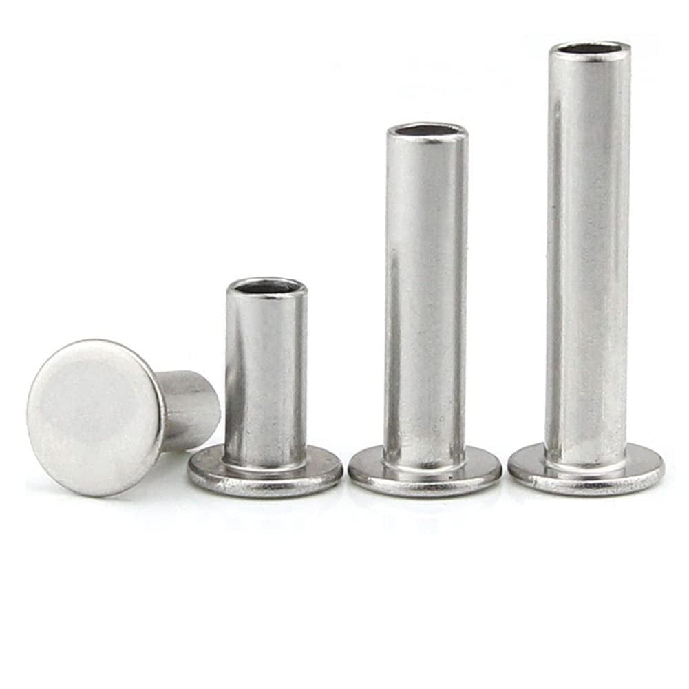 100 Pieces 304 Stainless Steel Large Flat Head Half Hollow Shank Rivets M2.5x25mm