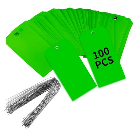 100 Pieces 4 3/4Inch X 2 3/8Inch Plastic Shipping Tags with Wires Blank Labeling Waterproof Hang (Green)