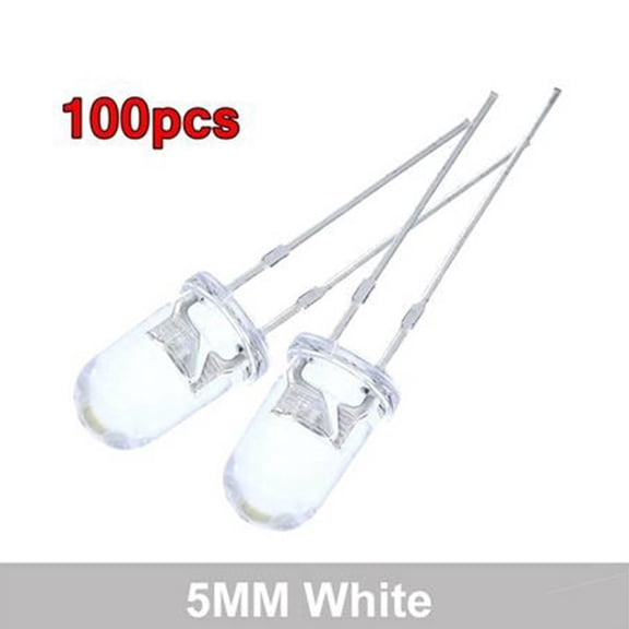 100 Pieces 5Mm Bright LED Bulbs Assorted Colors Red Blue Green White Yellow High Intensity 10000-12000mcd Transparent Round Top Diodes For Electronics(white)