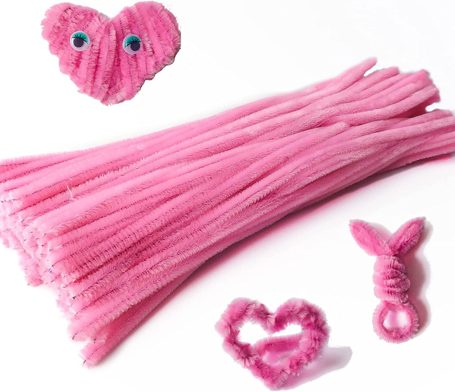 100 Pieces 7mm x 12 Inch Pipe Cleaners, Thick Fuzzy Pink Chenille Stems for  Craft Supplies Kids DIY Art Decorations 