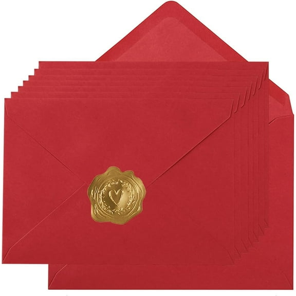 100 Pieces A7 Envelopes 5x7 Red, 5.24 x 7.24 Inches | 5x7 Envelopes with Gold Stickers For Greeting Cards, Birthday, Weddings, Baby Shower Invitations