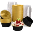 thumbnail image 1 of 100 Pieces Aluminum Foil with Lids, 5oz Disposable Ramekin Cupcake Liners, Tart Pie Tin Pan Holder, Mini Cake Containers for Pudding, Souffle, Party, Wedding, Black Gold Color, 1 of 4