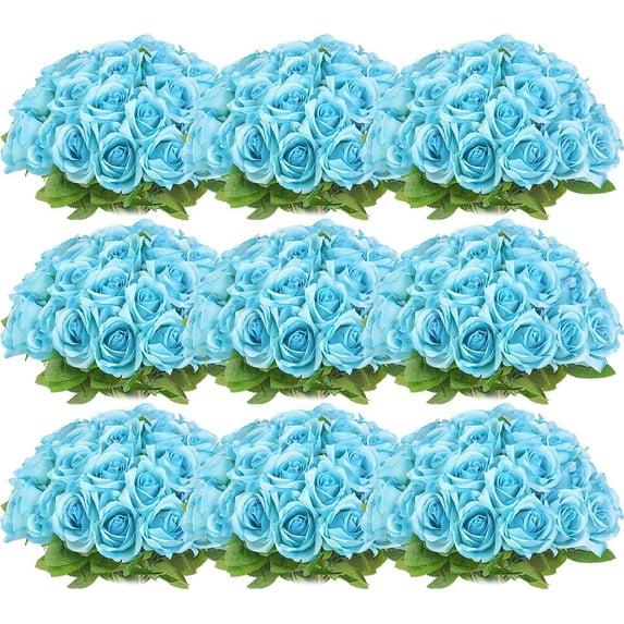 100 Pieces Artificial Roses Flowers Bulk, Long Stem Realistic Fake Silk Roses Bouquet for Table Centerpiece Vases Wedding Party Kitchen Decor(Light Blue)