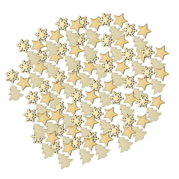 100 Pieces Assorted Mini Snowflakes Mixed Wood Slice Embellishments For Christmas Embellishments