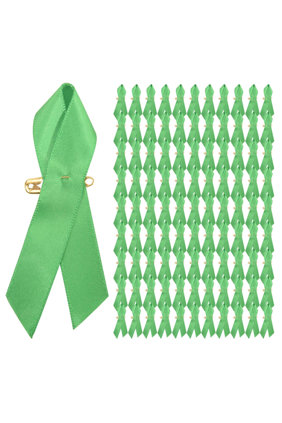 100 Pieces Awareness Ribbon Satin Lapel Pins Fabric Ribbons with Safety for Women Men (Green)