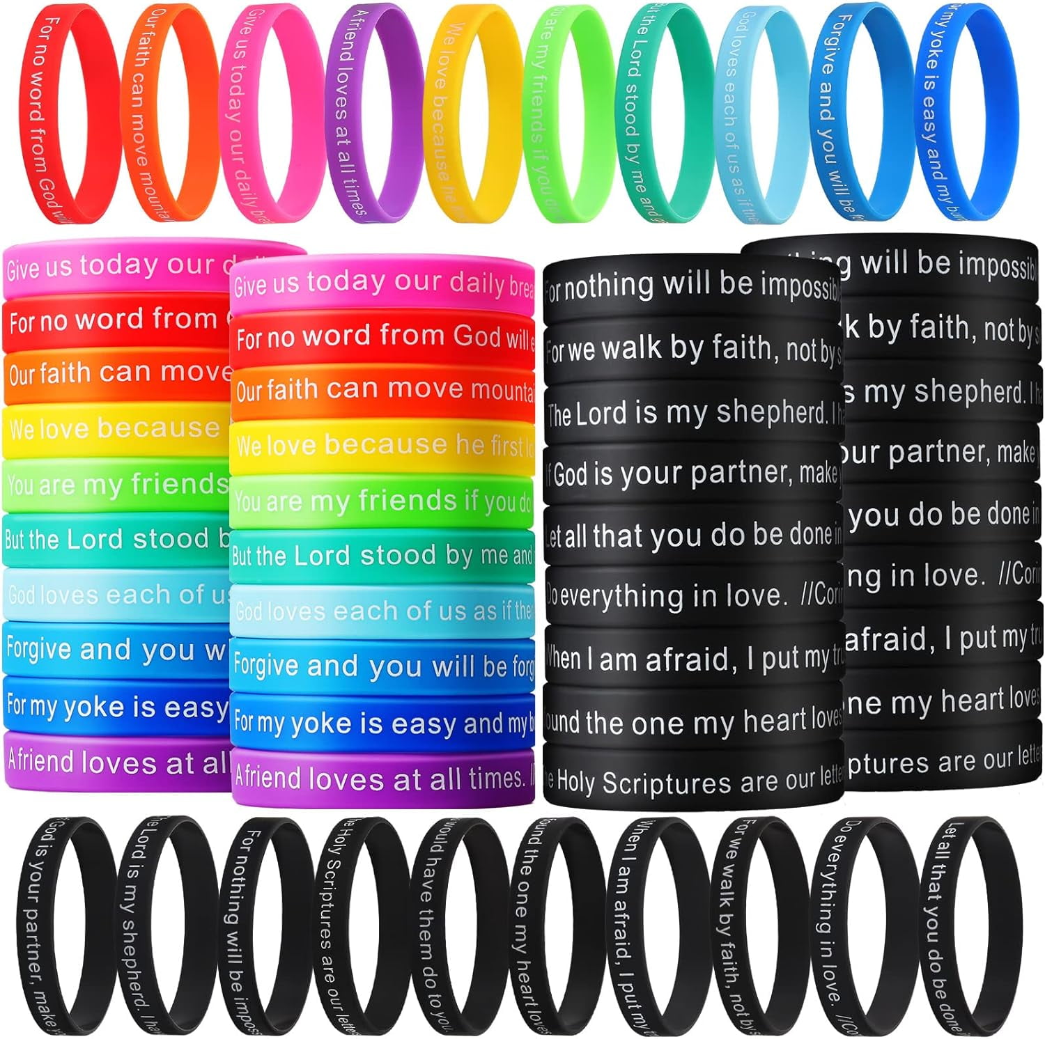 100 Pieces Bible Verse Bracelets Bulk Silicone Christian Scripture