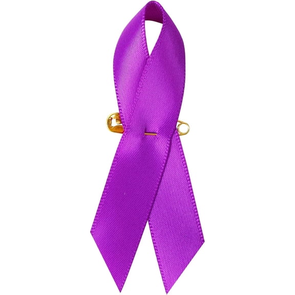100 Pieces Blue Satin Awareness Ribbons with Safety Pins 1.4 x 3 inch