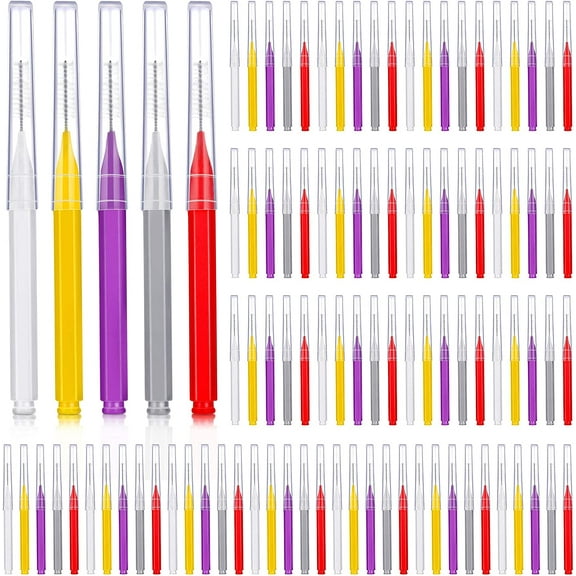 100 Pieces Braces Brush for Cleaner Interdental Brush Toothpick Dental Tooth Flossing Head Oral Dental Hygiene Flosser Tooth Cleaning Tool (Bright Colors,Multiple Sizes)