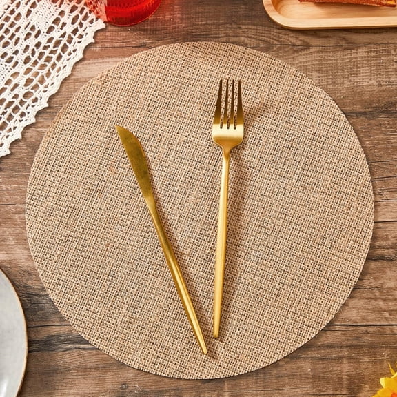 100 Pieces Burlap Placemats Bulk 11.8 Inches Burlap Round Reusable Placemats Brown Table Mats Circle Rustic Table Decorations for Wedding Fall Christmas Dinner Holiday Farmhouse Supplies