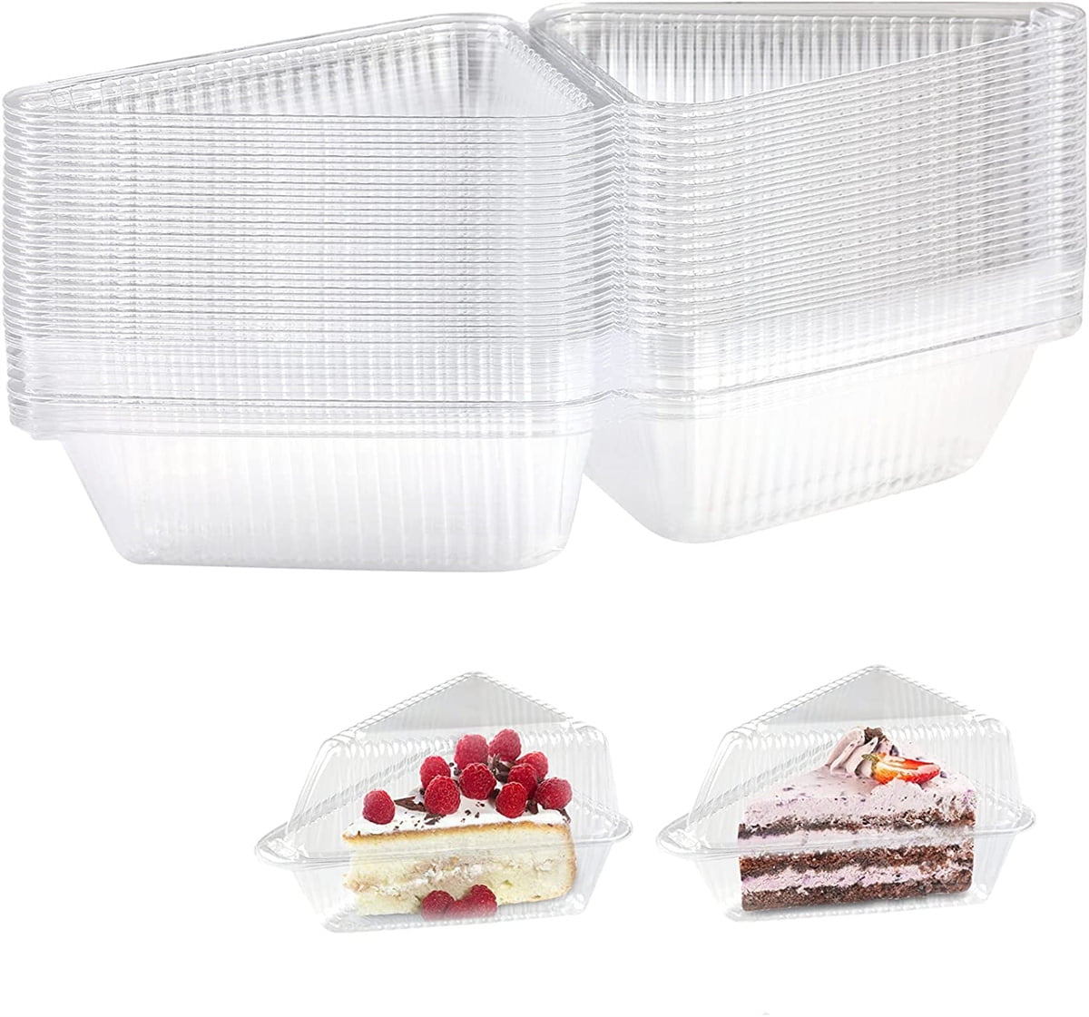 100 Pieces Cake Slice Plastic Containers, Happon 5 inches Hinged Lid