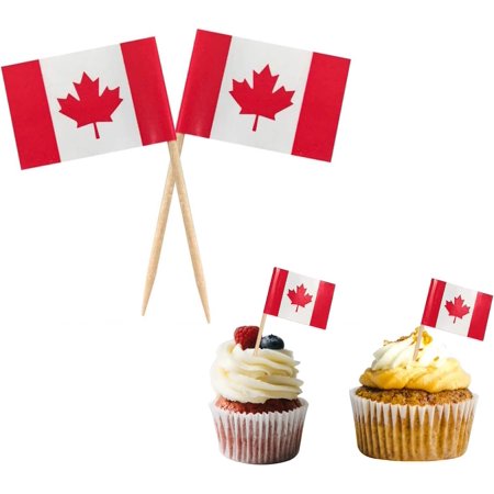100 Pieces Canada Flag Toothpicks, Small Food Cupcake Topper for Canada Day Decorations, Mini Stick Flags Deco Toothpick for Cocktail Sandwiches Ice Cream Fruit Appetizers Burgers