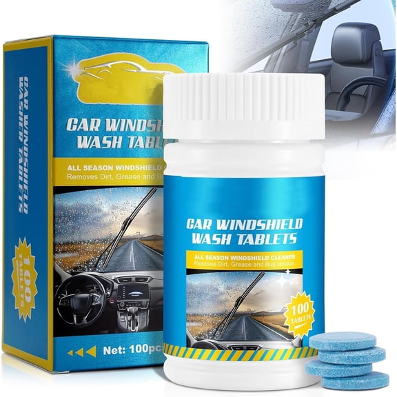 100 Pieces Car Windshield Washer Tablets, Effervescent Washer Multi-Functional Car Effervescent Washer for Windows, Screen, 1 Tablet Equal to 4 Liters of Windshield Washer Fluid