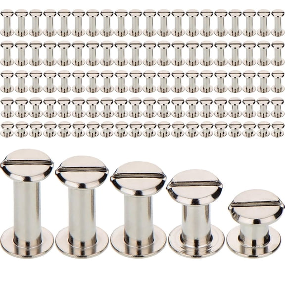 100 Pieces Chicago Screws Leather Rivets Assorted 5 Sizes Chicago Binding Screws Rivets for DIY Leather Craft Belt Bag Shoes Purse Bookbinding, 1/4, 3/8, 1/2, 9/16 and 11/16 Inches