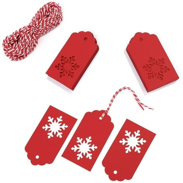 100 Pieces Christmas Paper Tags Red Kraft Tags Christmas Hang Labels in Snowflake Patterns with 100 Roots Red and White Twine for Christmas Home Party DIY Crafts