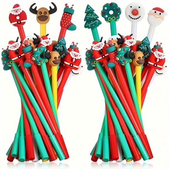 100 Pieces Christmas Ball Pens Holiday Novelty Fun Cartoon Characters Stick Black Gel Ink Rollerball Pens for Christmas Xmas Party Favors Goodie Bags Stuffer Gifts Office Supplies