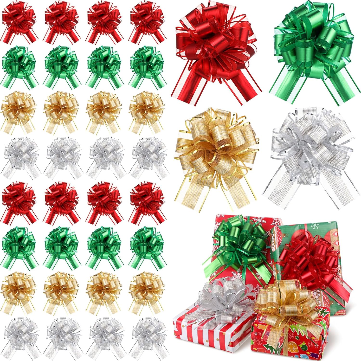 100 Pieces Christmas Pull Bows Bulk for Gift Wrapping, Large 6 Inch