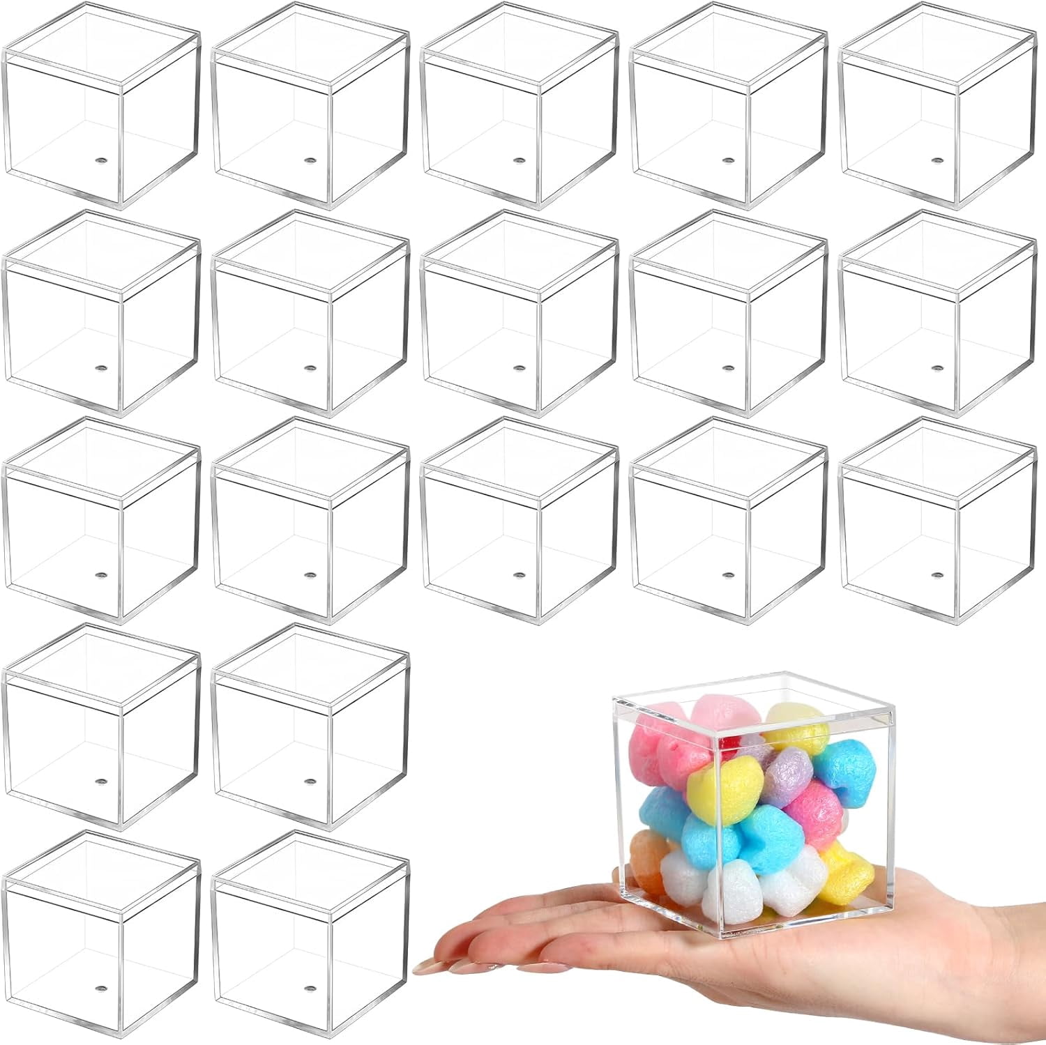 100 Pcs Clear Acrylic Square Boxes With Lids - 2.6" Storage Containers For Jewelry, Candy, Crafts, Organizing