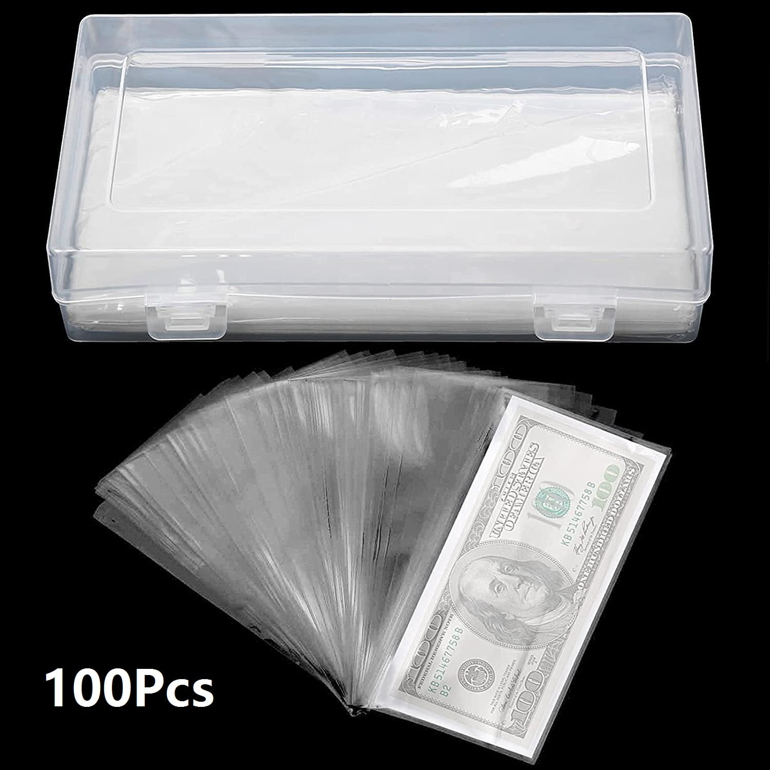 100 Pieces Clear Paper Money Holder with Storage Case, Bill Protector