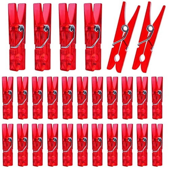 100 Pieces Clear Plastic Clothespins Mini Transparent Craft Clips Pictures Paper Peg Pins for Hanging Photos String Fairy Lights Wedding Party Decor, Red