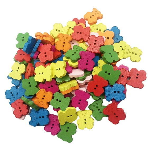 100 Pieces Colorful Wooden 2 Holes Buttons Handmade Bear Shape Button For Sewing