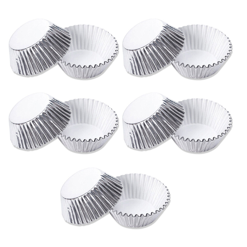 100 Pieces Cupcake Paper Liners Mini Non-Stick Muffin Baking Molds DIY Pastry Chocolate Home Kitchen Bakeware, Silver