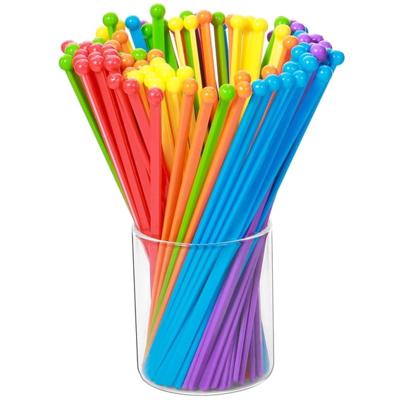 100 Pieces Disposable Plastic Round Top Crystal Swizzle Sticks (MultiColor)