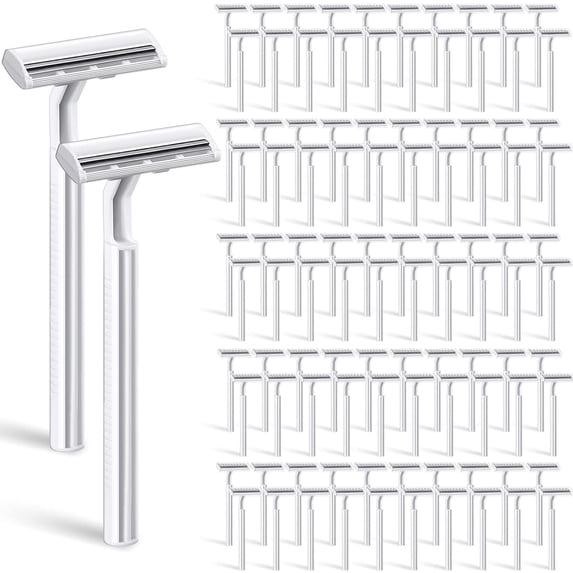 100 Pieces Disposable Razors Bulk for Women Individually Wrapped Twin Blades Shaving Razor Safety Hotel Guest House Travel Home Use Portable, White