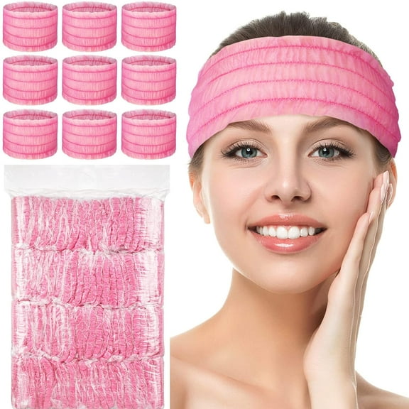 100 Pieces Disposable Spa Headbands Soft Non-woven Facial Hair Band Elastic Facial Head Wraps Cloth Stretch Skin Care Makeup Sauna Washing Face Supplies for Women(Pink)