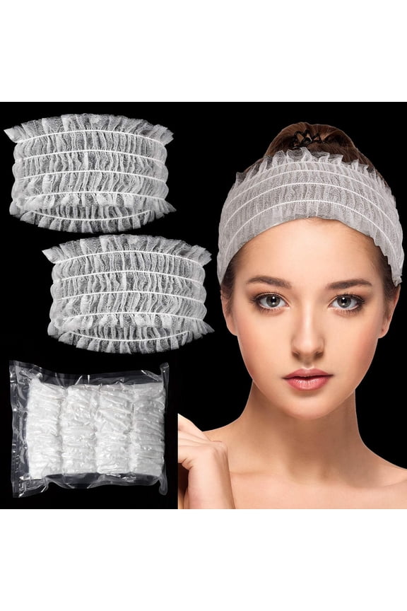 100 Pieces Disposable Spa Headbands, Soft Non-woven Facial Hair Band Elastic Facial Head Wraps Cloth Stretch Skin Care Makeup Sauna Washing Face Supplies for Women(White)