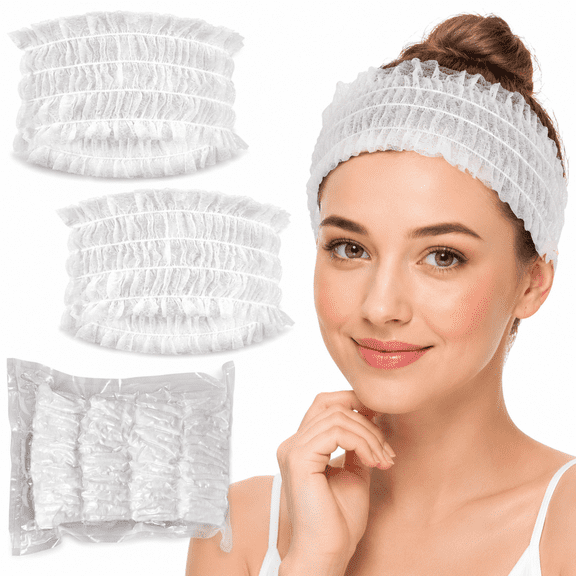 100 Pieces Disposable Spa Headbands Soft Non-woven Facial Hair Band Elastic Head Wraps Stretchy Skin Care Makeup Sauna Face Wash Supplies for Women (White)