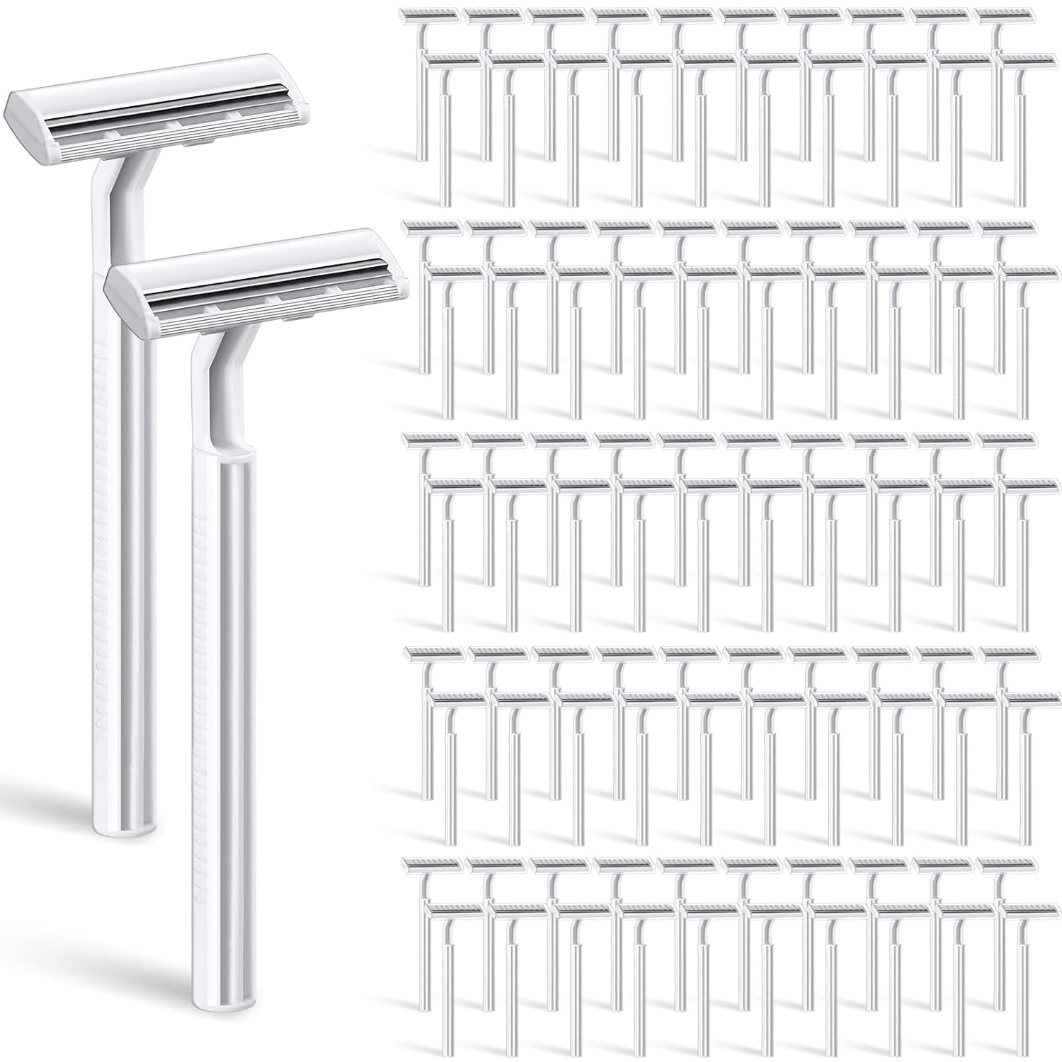 100 Pieces Disposle Razors Bulk for Women Individually Wrapped Twin Blades Shaving Razor Women Razors for Shaving Safety Hotel Guest House Travel Home Use Portle, White