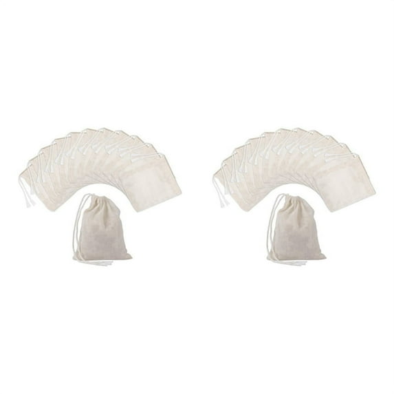 100 Pieces Drawstring Cotton Bags Muslin Bags,Tea Brew Bags (4 x 3 Inches)
