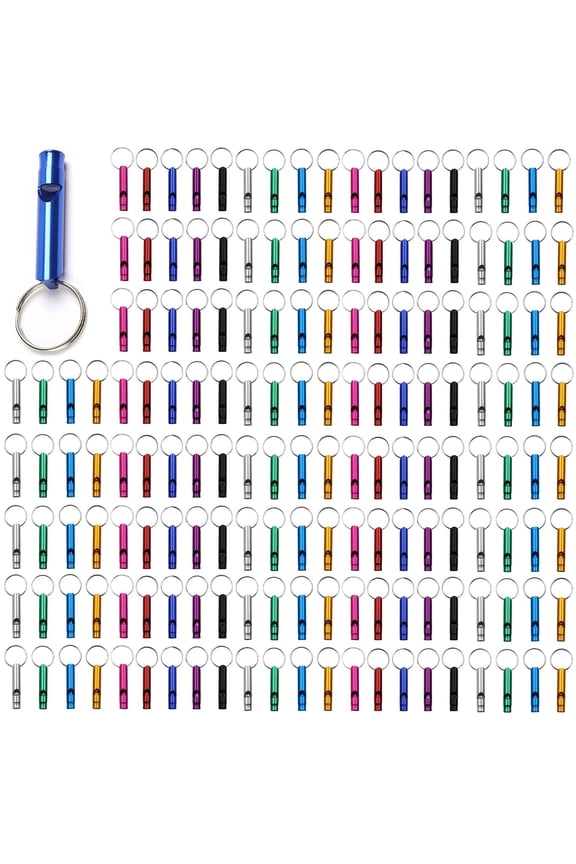 100 Pieces Emergency Whistle with Keychain Aluminum Whistle Survival Whistle Key Chain for Camping Hiking Boating Hunting Fishing