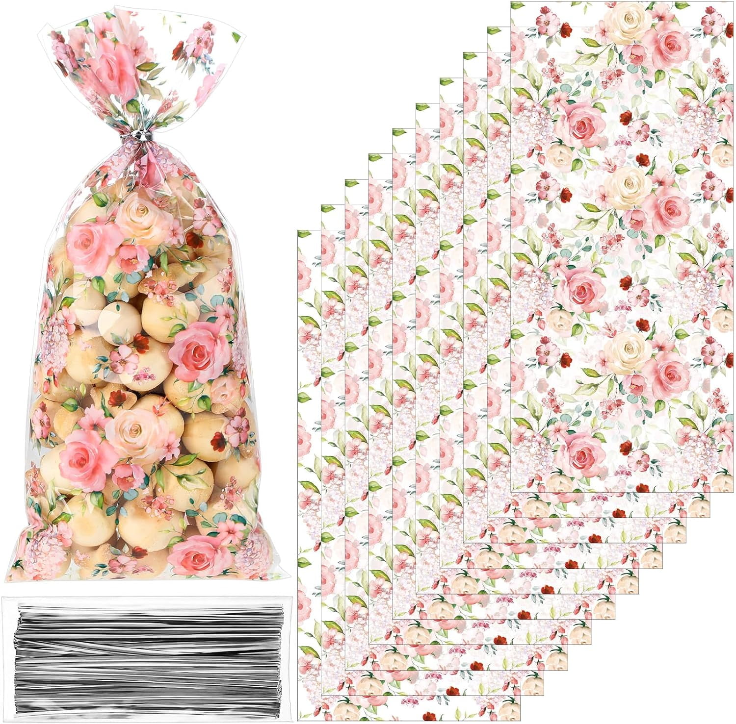 100 Pieces Eucalyptus Party Cellophane Treat Bag Floral Candy Bags for Baby  Shower Wedding Bridal Shower Supplies Favors Decorations Birthday Theme  Greenery Floral Graduation Decor (Flowers) - Walmart.com, image size:1500x1477