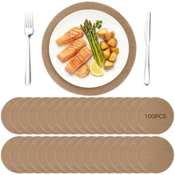 100 Pieces Fall Burlap Placemats, 11.8 Inches Burlap Round Reusable Placemats Brown Table Mats Circle Rustic Table Decorations for Wedding Christmas Dinner Holiday Farmhouse Supplies
