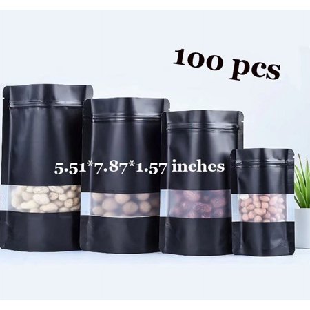 100 Pieces Flat Clear Ziplock Food Storage Bags Pouch Bags Plastic Packaging Bags(black)