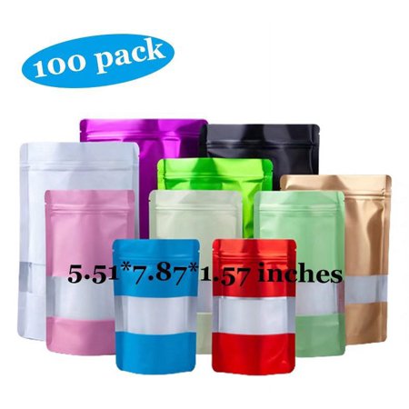100 Pieces Flat Clear Ziplock Food Storage Bags Pouch Bags Plastic Packaging Bags(yellow)