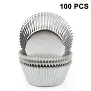 XELPARUC 100 Pieces Foil Cupcake Liner Baking Cups Muffin Tins Treat Cups Foil Metallic Cupcake Liners for Weddings, Birthdays Silver