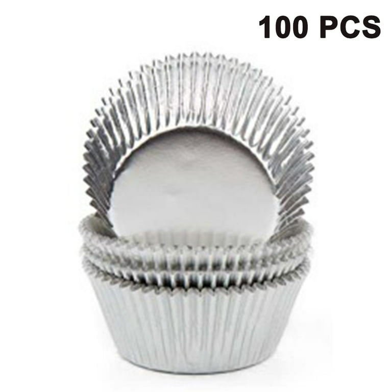 100 Pieces Foil Cupcake Liner Baking Cups Muffin Tins Treat Cups Foil  Metallic Cupcake Liners for Weddings, Birthdays Silver 