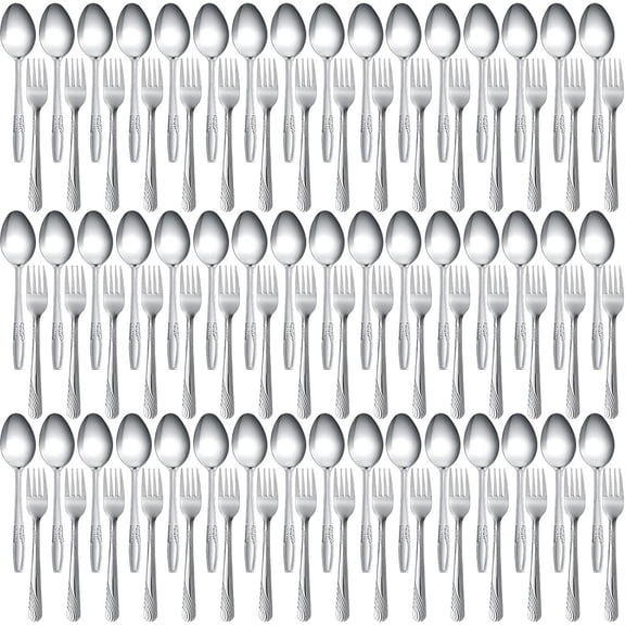 100 Pieces Forks and Spoons Silverware Set Stainless Steel Flatware Cutlery Set Dinner Forks and Spoons Mirror Polished Dishwasher Safe Utensil for Kitchen Restaurant or Home
