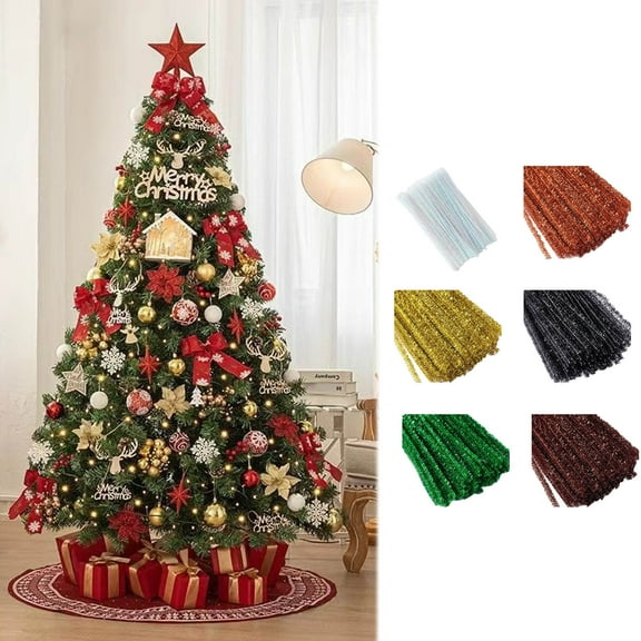 100 Pieces Glitter Pipe Cleaners Bulk, Thick Fluffy Chenille Stems for DIY Arts & Crafts, Christmas Tree Decorations, for Making Animals Flowers Holiday Projects -Multicolor