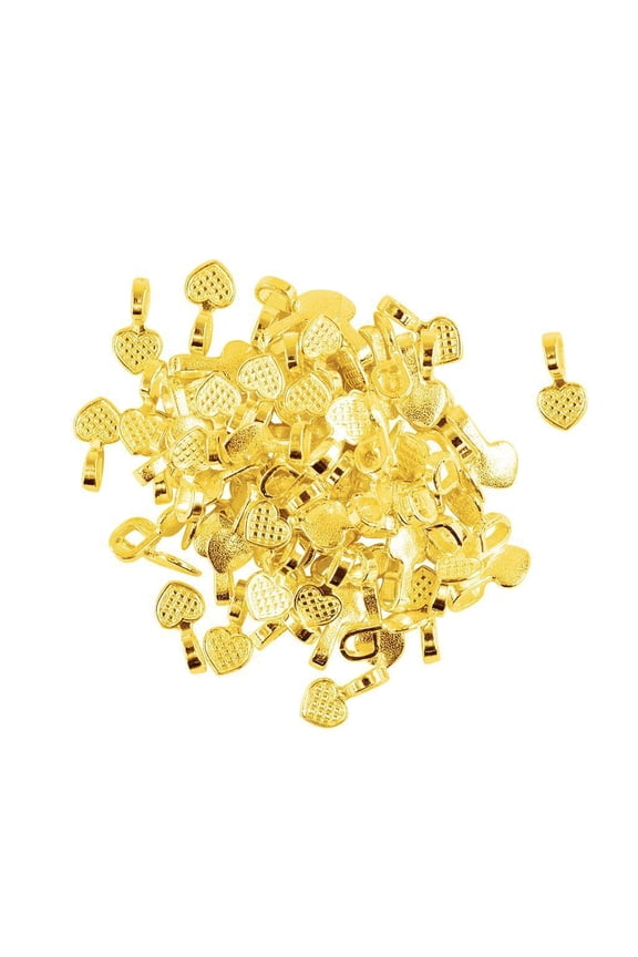 100 Pieces Glue On Bails Pendant Hanger Gold Tone Heart Shape 16mm Making Crafts For Glass Tile Jewelry Pendant