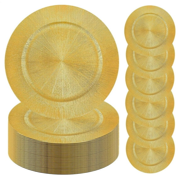 13" Gold Charger Plates - 100pc Plastic Serviceware for Rustic Weddings, Harvest Festivals & Theme Parties