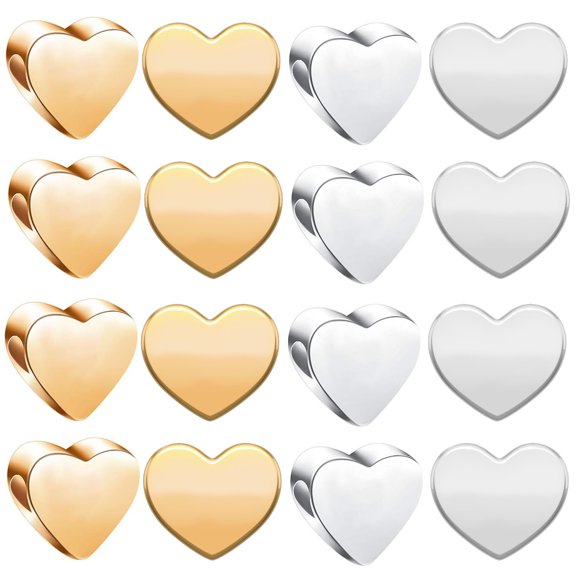 100 Pieces (Gold, Silver) Heart Shape Beads European Heart Spacers Loose Beads Jewelry Heart Charms for DIY Jewelry Necklace Earring Bracelet Handmade Crafts Supplies