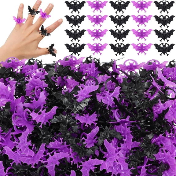 100 Pieces Halloween Plastic Bat Rings Bulk Halloween Party Favors Halloween Rings Black Purple Bat Rings Bat Toy Plastic Cupcake Topper for Halloween Gifts Trick or Treat Bag Fillers