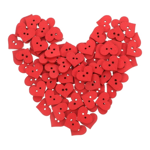 Red Heart Shaped Wooden Buttons for Crafts Cute Sewing Buttons for Clothes and DIY Projects 100 Pieces