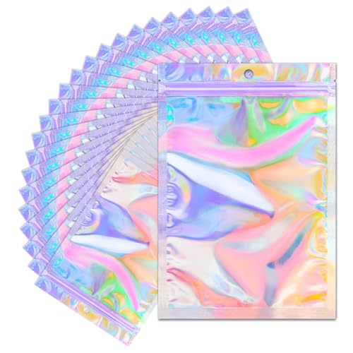 100 Pack Black Holographic Ziplock Bags - Resealable Mylar Packaging Bags - Evotech
