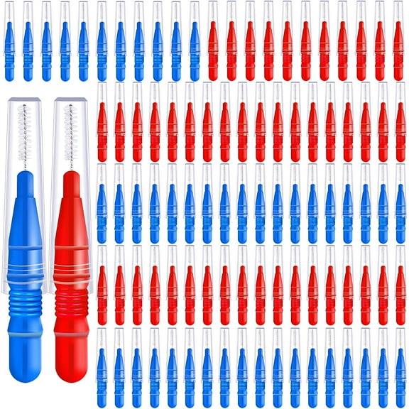 100 Pieces Interdental Brush,Braces Brush for Cleaner,Soft Dental Tooth Flossing Head Oral Hygiene Flosser,Refill Dental Flosser Toothpick Cleaners Tooth Floss Tooth Cleaning Tool(Red, Blue)