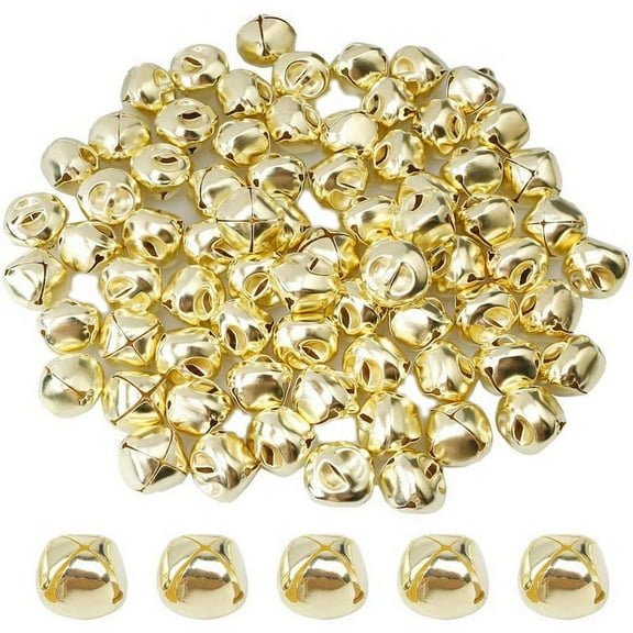 100 Pieces Jingle Bells, 15mm Metal Bells Mini Craft Beads for DIY Gold